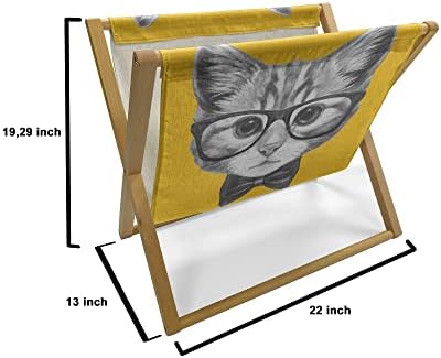 מגזין Ambesonne Animal ומחזיק ספרים, שרטוט צייר יד עיצובית היפסטר חתול כוסות חתול הדפסת תמונה, מדף רצפה