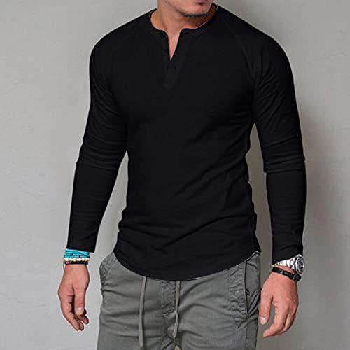 חולצות טריקו של XXBR Henley לגברים, 2022 כפתור קדמי קדמי של 2022 חולצה מזדמנת רופפת שרוול ארוך