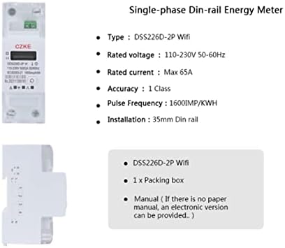 Ezzon DDS226D-2P WiFi שלב יחיד 65A DIN מסילה WiFi מד אנרגיה חכם טיימר צג צריכת חשמל KWH Meter WattMeterz