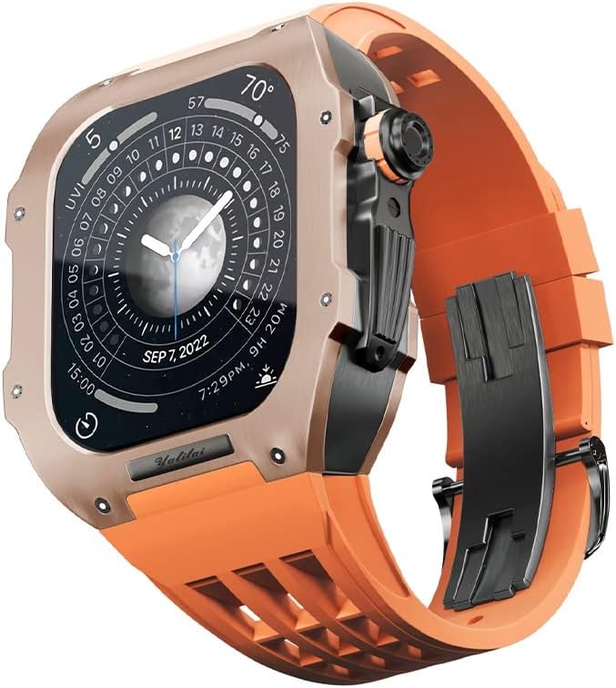 להקת שעון יוקרה של Soumix ， עבור Apple Watch 6/5/SE/4 מארז טיטניום סדרה+להקת שעון יוקרה Fluororubber עבור