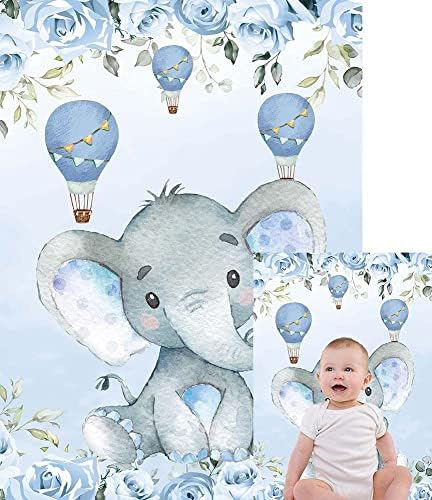 פיל תינוק מקלחת רקע בני פיל מקלחת רקע כחול פרח בלון קישוט תינוק מקלחת מסיבת יום הולדת רקע