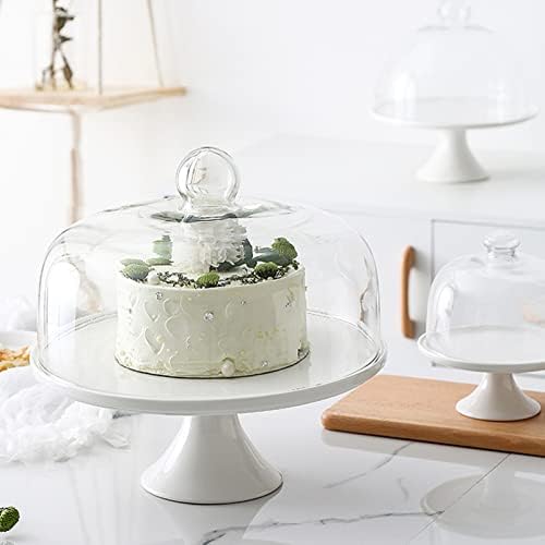 קרמיקה עוגת סטנד עם זכוכית כיפת כיסוי גבוהה רגל עוגת תצוגת מגש רב תכליתי מגש הגשה עבור עוגת קינוח סלט