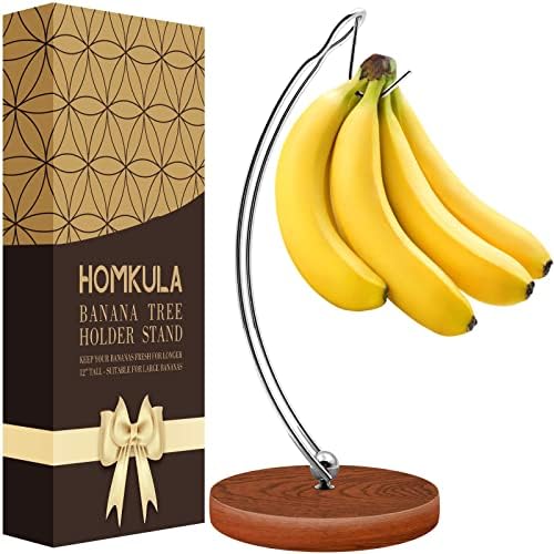 עמדת מחזיק בננה הומקולה - קולב בננה מודרני, קולב עץ בננה עם נירוסטה מודגשת ובסיס עץ מעובה, מתלה בננה לדלפק המטבח
