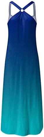 שמלות וינטג 'של פרגיר, נשים אופנה צוואר צוואר צוואר רופף כיס שמלה ארוכה שמלה פתוחה ללא שרוולים