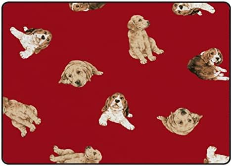 שטיח שטיח רך של Tsingza שטיחים באזור גדול, כלבים יפים רקע אדום שטיח מקורה נוח, מחצלת משחק לתינוקות לסלון חדר