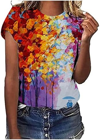 שרוול קצר לנשים וינטג 'וינטג' גרפי גרפי צמרות צווארון צלב הדפסה חולצות חולצות אופנה 2023 חולצות קיץ
