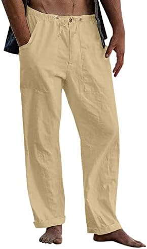 מכנסי פשתן כותנה לגברים, 2023 גברים קיץ נרגעים נוחים המותניים בצבע אחיד מכנסי יוגה מכנסיים מכנסי טרנינג