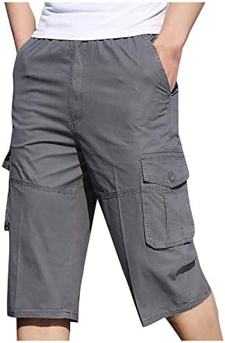מכנסי מטען של Ozmmyan מכנסיים קצרים מותניים אלסטיים רגועים מתאימים מכנסיים קצרים ברגליים ישר מזדמנים