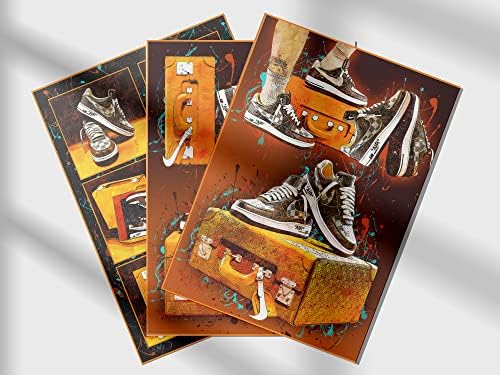 סניקרס אוויר ג'ורדן קיר אמנות פוסטר הדפסים סט של 4 NO1, ספורט אמנות פוסטר נעליים, אמנות קיר נושא לחובבי כדורסל