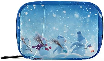 אנשי שלג כחולים חורף גלולת חג המולד תיק חריגה תיבת מארגן גלולות עם רוכסן עם רוכסן ויטמין ניידים רפואת שמן דגים