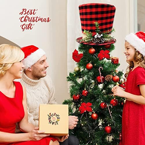 יום חודש מתנה כובע עץ חג המולד כובע טופר, אדום מתקפל ושחור משובץ עץ חג המולד טופרים טופרים עליונים