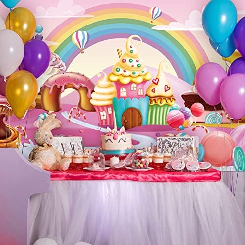 טודומרו ממתקים מסיבת יום הולדת רקע באנר, סוכריות על מקל סוכריות על מקל סופגנייה מתוקה קריקטורה קשת רקע ספקי