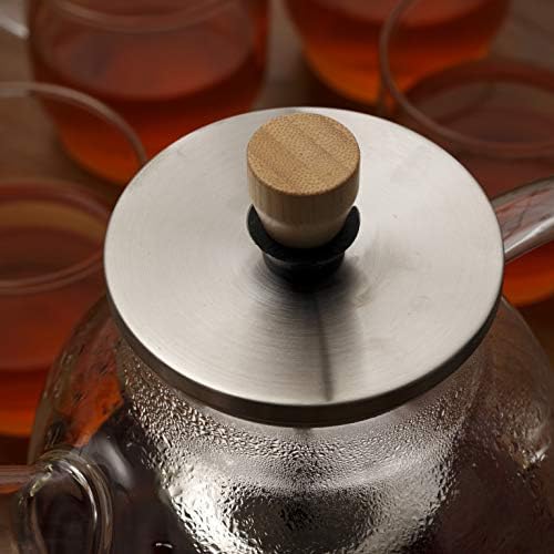 קומקום זכוכית 40oz/1.2l עם ידית הרמה מתקפלת, פילטר ומכסה נירוסטה נשלפת, סיר תה בטוח, יצרנית תה לתה עלים