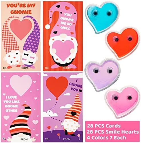 Joyin 28 חבילה כרטיסי ויום של Valentines Farty Favers עם רפש בצורת לב, הקלה מתח פושק צעצועים רפש מכולות לבנים