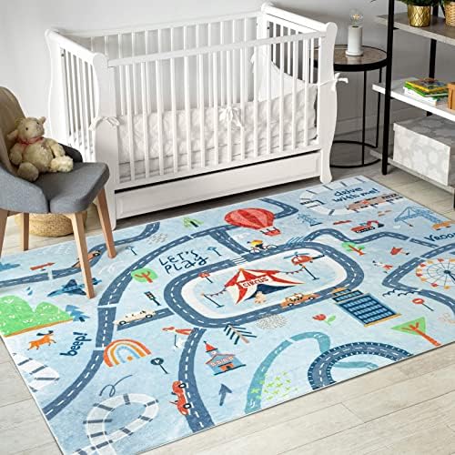 שטיח אשלר לילדים, שטיח לחדר משחקים, 5.7x4.3 רגל, משחק חינוכי לילדים שטיחי דרך לפעוטות, שטיח משחק בטיחות