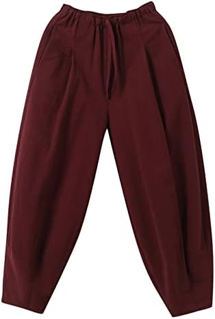 מכנסיים של Miashui Long Stilt Cotton כותנה ומכנסי הרם רופפים בתוספת גודל צבע מוצק דק מכנסי