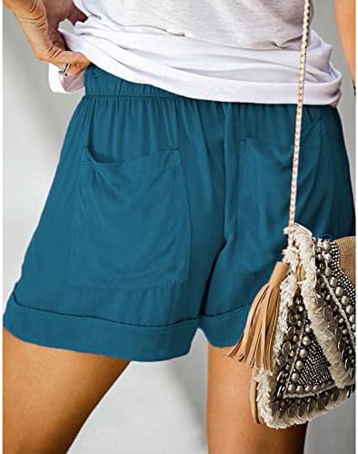 מכנסיים קצרים לנשים מקרית קיץ אלסטי גבוהה מותן מכנסיים קצרים קומפי חמוד שרוך חוף זורם מכנסיים קצרים עם