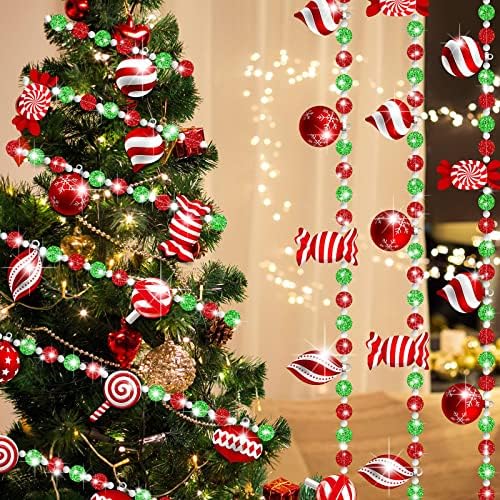 16.5ft חג המולד ממתקים קני זרי קנה חג המולד קישוטי גרלנד מנטה לעץ חג המולד נצנצים עץ נוצף זר עץ לחג המולד זרי עץ