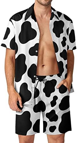 דפוס פרה של Weedkeycat תלבושות חוף לגברים 2 חלקים כפתור הוואי מטה חולצת שרוול קצר ומכנסי תא