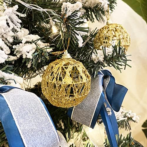 24 חתיכות-2.36 זהב חג המולד כדורי, זהב גליטר גליטר חג המולד עץ קישוט תליית כדורי קישוט חלון קישוט סט