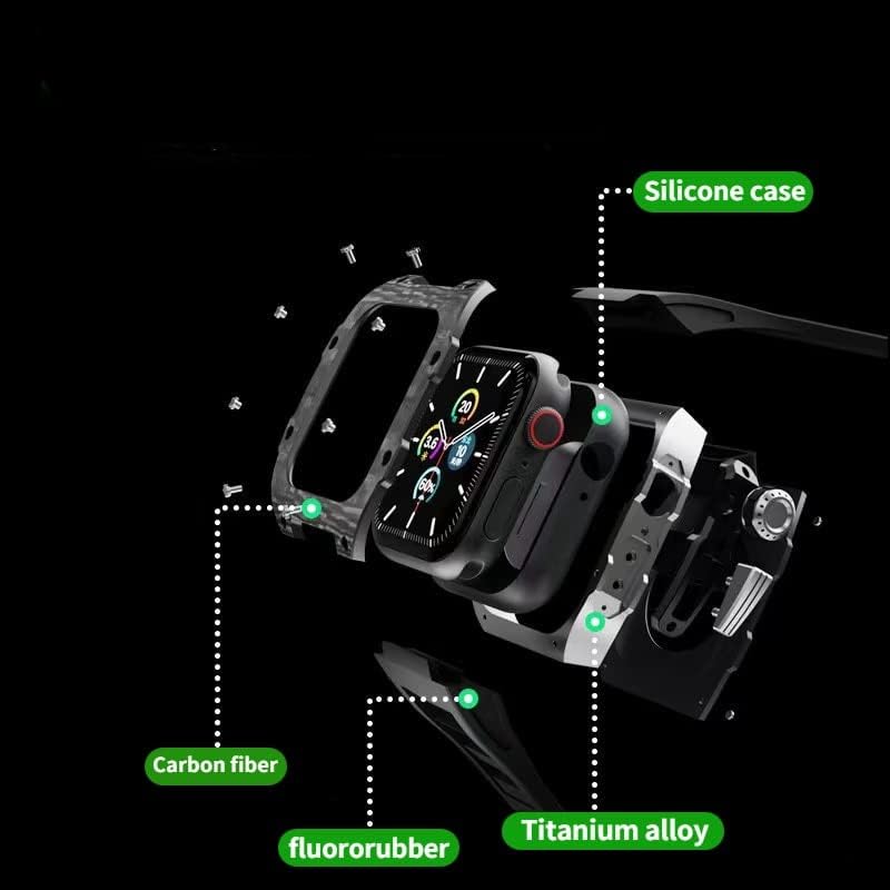 מארז מגן של סיבי פחמן אזאנו עבור Apple Watch 8 7 75 ממ רצועת שעון סיליקון רצועת שינוי מתקדמת לאביזרים