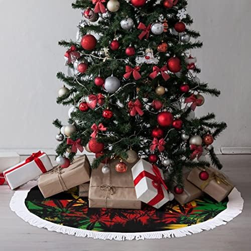 ג'מייקה ראסטה אריה עץ חג המולד מחצלת חצאית עץ עץ עץ עם גדילים לקישוט חג המולד של מסיבת חג 48 x48