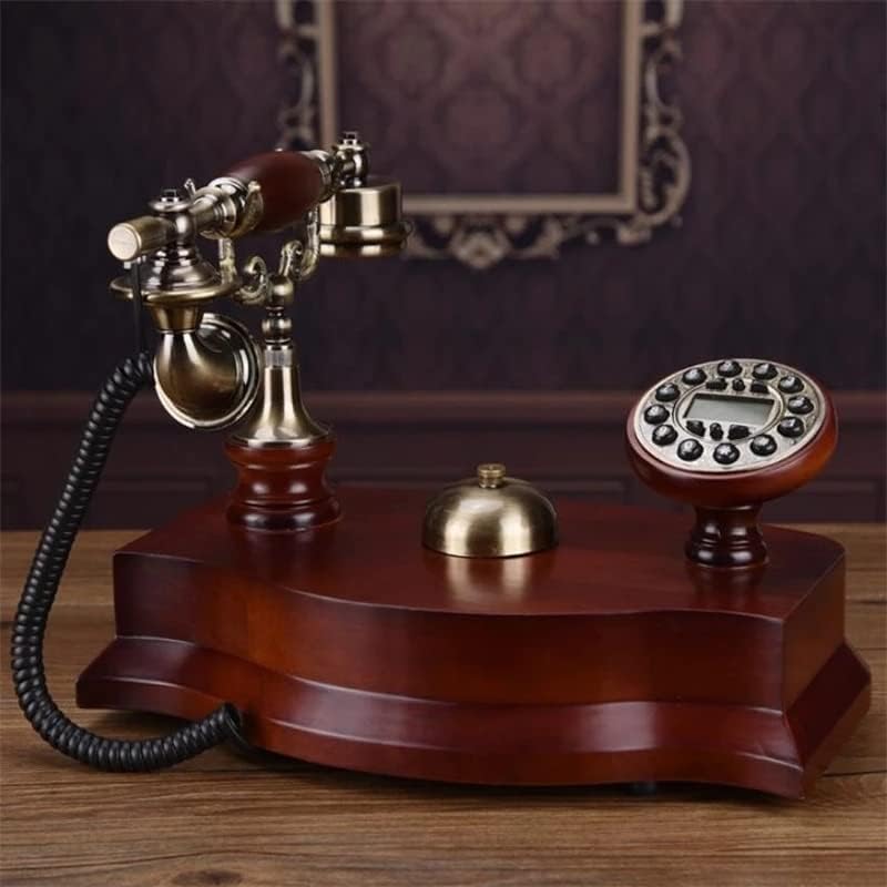 Quul עתיק טלפון קבוע פעמון מכני פסטורלי רטרו משרד ביתי עץ מוצק טלפון טלפון תאורה אחורית כחולה+חינם+מזהה