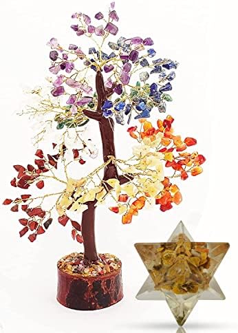 Sharvgun Seven Chakra Tree Feng Shui Bonsai Crystal מזל טוב עץ עץ עושר ושגשוג מתנה רוחנית ומתנה אדומה