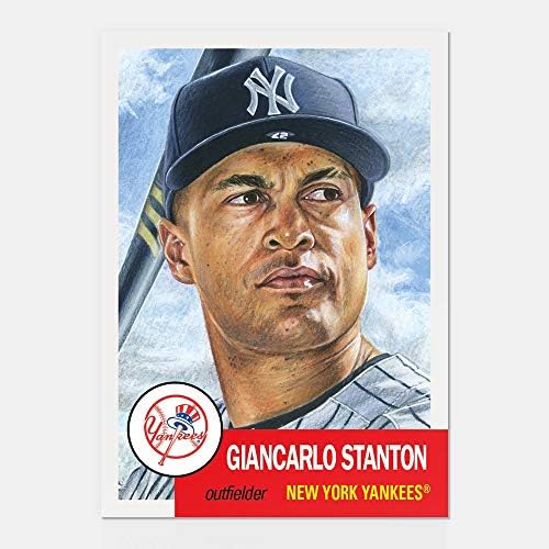 Giancarlo Stanton Topps Set Living Set 2018 כרטיס בייסבול 58 NY Yankees w/חתימת פקסימיליה + TopLoader