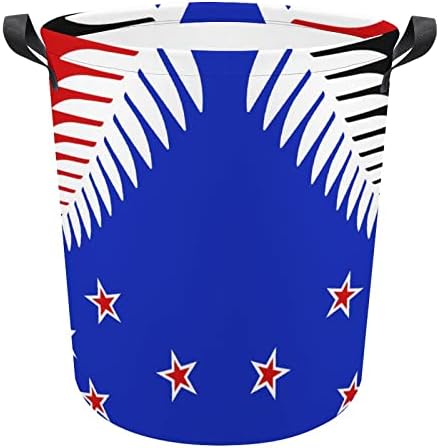 דגל של ניו זילנד סלי כביסה עם ידיות עמיד למים מתקפל עגול בגדי סל אחסון ארגונית