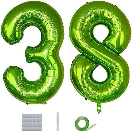 ירוק 38 מספר בלון 40 אינץ 'בלון נייר כסף בלון לנשף לנשים גבר נשים 38 קישוט מסיבת יום הולדת 38 תמונות