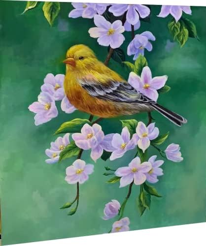 ציור שמן צבוע ביד על בד צהוב ציפור צהובה 20*24 אינץ