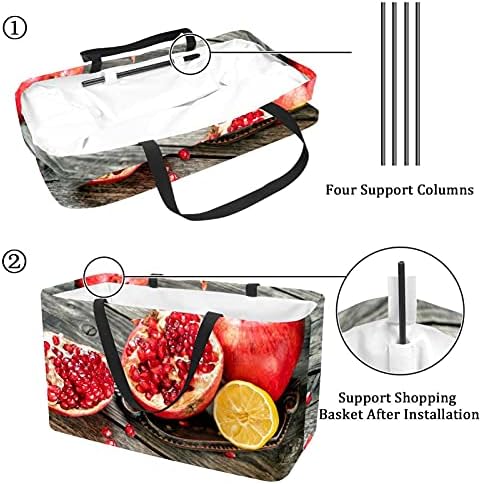 תיקי קונים 50L רימונים לימון פירות קופסת קניות מתקפלת תיק מכולת תיק עם ידיות, לשימוש חוזר
