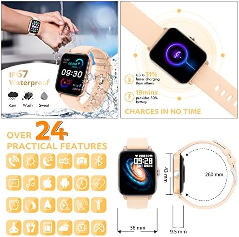 Watch Smart, 2023 שעון כושר משודרג עם דופק לחץ דופק צג IP67 עמיד למים Bluetooth טלפון שעון 1.7 מסך מגע שעון