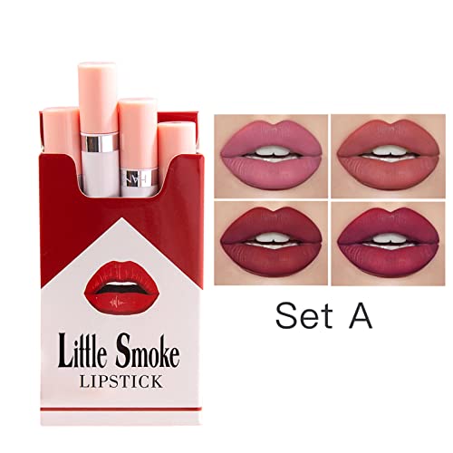 שפתון סט תיבת עשן צינור שפתון 4 צבעים אדום קרם לחות חלק שפתיים מקל
