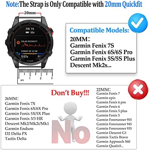 ZPJPPLX 20 ממ סיליקון רך QuickFit Watch פס תואם עם Garmin Fenix ​​7S/Fenix ​​6S Pro/6S, צמיד כף
