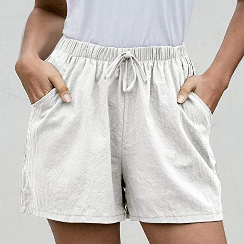 שרטוט מזדמן של שורש מזדמן מותניים אלסטיים נוחים מכנסי פשתן כותנה לנשים מכנסיים קצרים של חוף הטרקלין