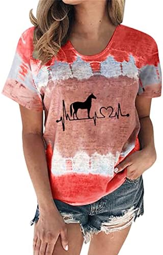 נשים קיץ אופנה 2023 חולצות מתגנדר קצר שרוול צווארון עגול חולצות צבע בלוק רופף מזדמן טי חולצה