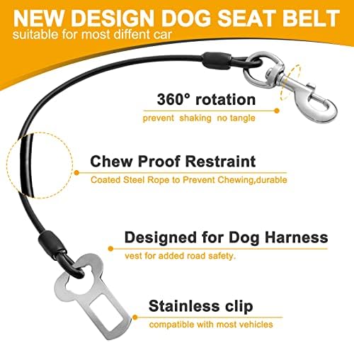 רתמות מכוניות כלב מטי.כלב רכב חגורת בטיחות עשוי מצופה חוט חבל בטיחות איפוק לא-ללעוס לקשור כבל נירוסטה. רתמות