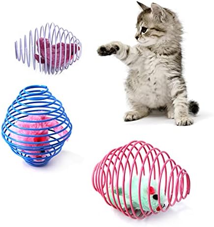 חתול אביב כדורי, 3 יחידות נמתח חתול מעיינות צעצועי אינטראקטיבי בכלוב חולדות מתגלגל חתול כדורי חתול צעצועים