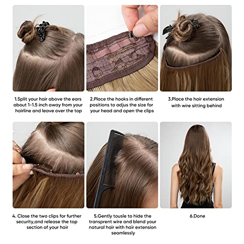 חום חוט הארכת שיער ארוך סינטטי קליפ גל מתולתל פאה עבור נשים 24 אינץ מתכוונן גודל שקוף סרט ריצ ' ו