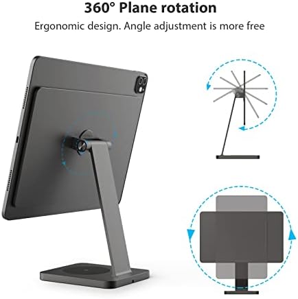 עמדת אייפד מגנטית Meaowxva עם 15W טעינה אלחוטית בסיס אלומיניום 360 ° מחזיק שולחן כתיבה עבור Apple iPad Pro 12.9