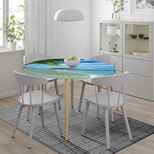 כיסוי שולחן עגול SNRFORY חוף טרופי ים אלסטי מפת שולחן מצויד כיסוי שולחן 48 אינץ 'מתאים שולחנות עד 40 -44