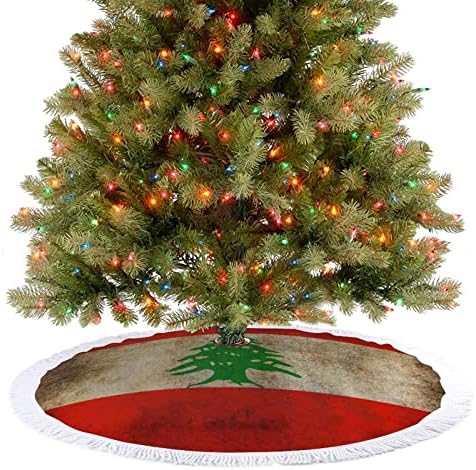 דגל לבנון וינטג 'חצאית עץ חג המולד עץ חג המולד מחצלת ציצים קישוטים לקישוטים מסיבת חג 30/36/48 אינץ'