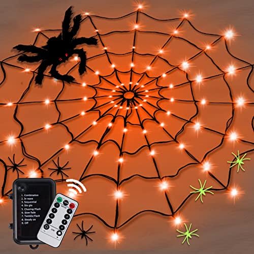 אורות ליל כל הקדושים, סגול כתום ליל כל הקדושים עכביש אורות אינטרנט קישוט קוטר 4 מטר+80 LED+1 עכביש שחור