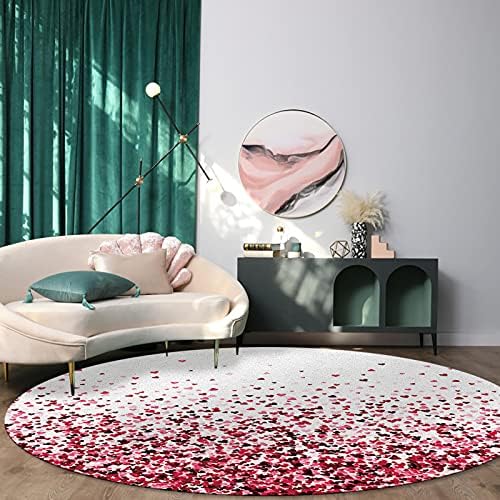 שטיח שטח עגול גדול לחדר שינה בסלון, שטיחים 6ft ללא החלקה לחדר ילדים, יום האהבה מעופף לב אדום רקע רחיץ שטיח שטיח