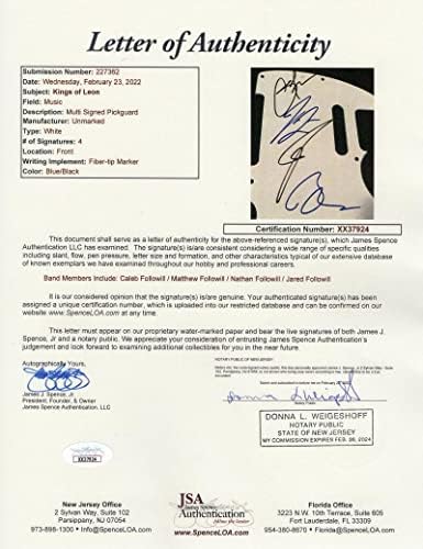 מלכי ליאון להקה מלאה חתימה חתומה פנדר טלקסטר גיטרה חשמלית ב / ג 'יימס ספנס ג' יי. אס. איי מכתב אותנטיות - חתום