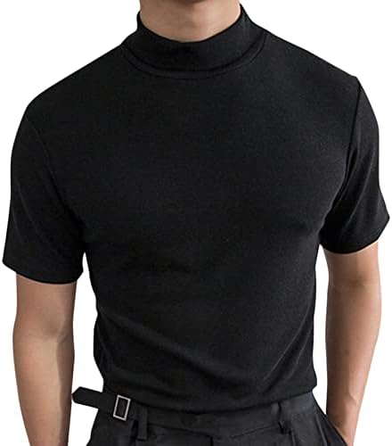 חולצות T לגברים רזים מתאימים שרוול קצר צבע אחיד בצווארון גבוה