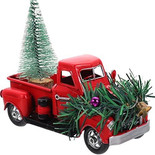 AMOSFUN עיצוב חג קישוט חג המולד חג המולד משאית אדומה מודל משאית מתכת עם עץ חג המולד דגם חג המולד מתנה מתנה