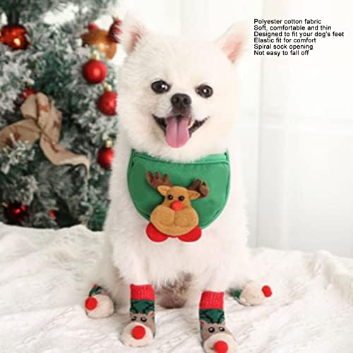 גרבי כלבים לעץ קשה, גרבי כלבים, 5 סטים גרבי כלבים לחג המולד, גרבי כותנה שאינם החלקה עם דפוס איילים